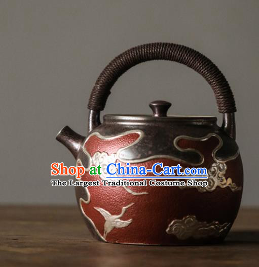 Traditional Chinese Handmade Kung Fu Zisha Teapot Enameled Dark Red Clay Pottery Teapot