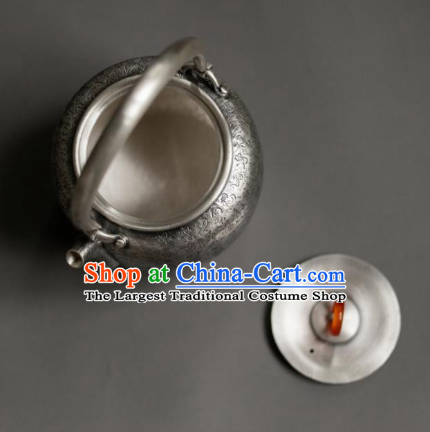 Traditional Chinese Handmade Kung Fu Teapot Silver Carving Teapot