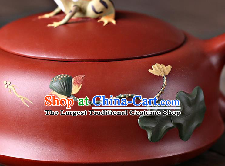 Traditional Chinese Handmade Kung Fu Zisha Teapot Carving Lotus Red Clay Pottery Teapot