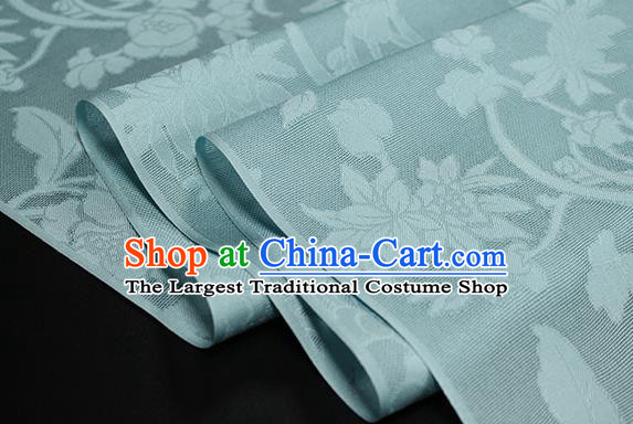 Traditional Chinese Classical Autumn Flowers Pattern Blue Silk Fabric Ancient Hanfu Dress Silk Cloth