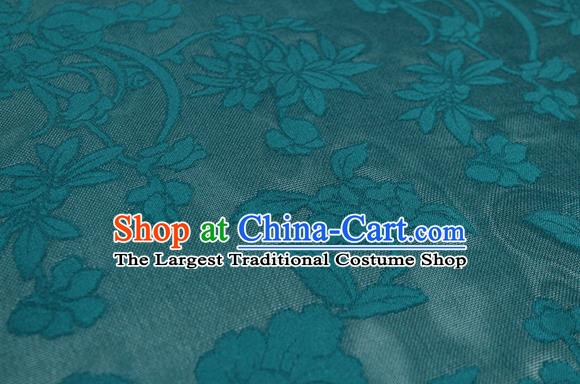 Traditional Chinese Classical Autumn Flowers Pattern Peacock Green Silk Fabric Ancient Hanfu Dress Silk Cloth