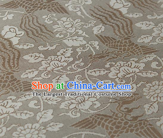 Traditional Chinese Classical Phoenix Peony Pattern Khaki Silk Fabric Ancient Hanfu Dress Silk Cloth