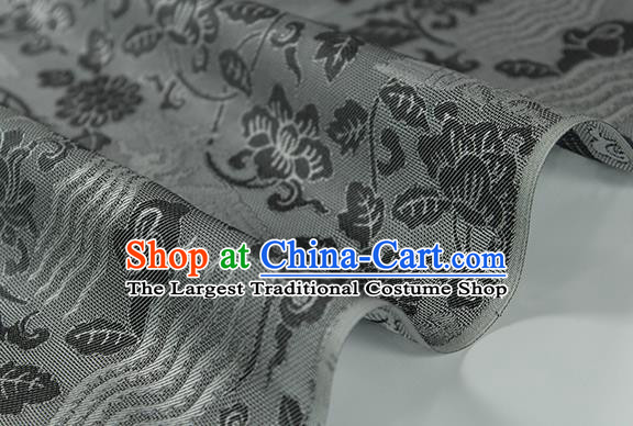 Traditional Chinese Classical Phoenix Peony Pattern Black Silk Fabric Ancient Hanfu Dress Silk Cloth