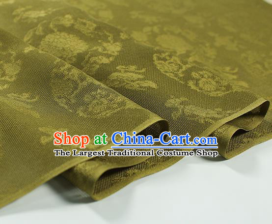 Traditional Chinese Classical Peony Pattern Olive Green Silk Fabric Ancient Hanfu Dress Silk Cloth