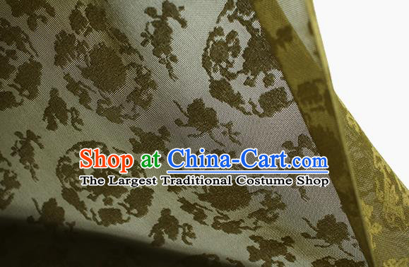 Traditional Chinese Classical Peony Pattern Olive Green Silk Fabric Ancient Hanfu Dress Silk Cloth