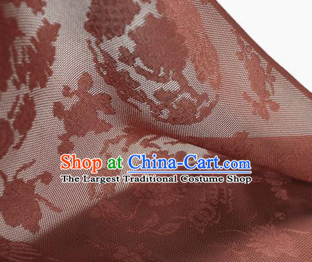 Traditional Chinese Classical Peony Pattern Rust Red Silk Fabric Ancient Hanfu Dress Silk Cloth