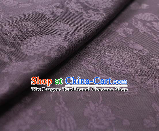 Traditional Chinese Classical Peony Pattern Purple Silk Fabric Ancient Hanfu Dress Silk Cloth