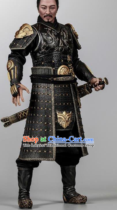 Chinese Ancient Cosplay General Armor and Helmet Traditional Qin Dynasty Supreme Commander Costumes Complete Set for Men