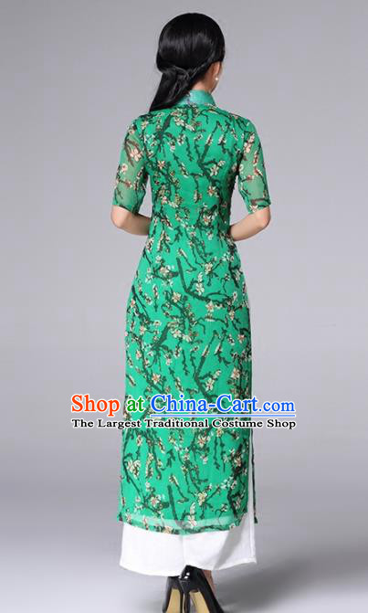 Traditional Chinese Classical Green Cheongsam National Costume Tang Suit Qipao Dress for Women