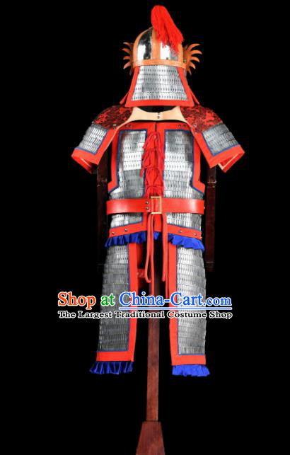Chinese Ancient Drama Soldier Armor and Helmet Traditional Song Dynasty General Costumes Complete Set for Men