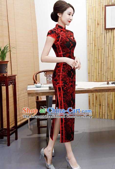 Traditional Chinese Classical Velvet Cheongsam National Costume Tang Suit Qipao Dress for Women