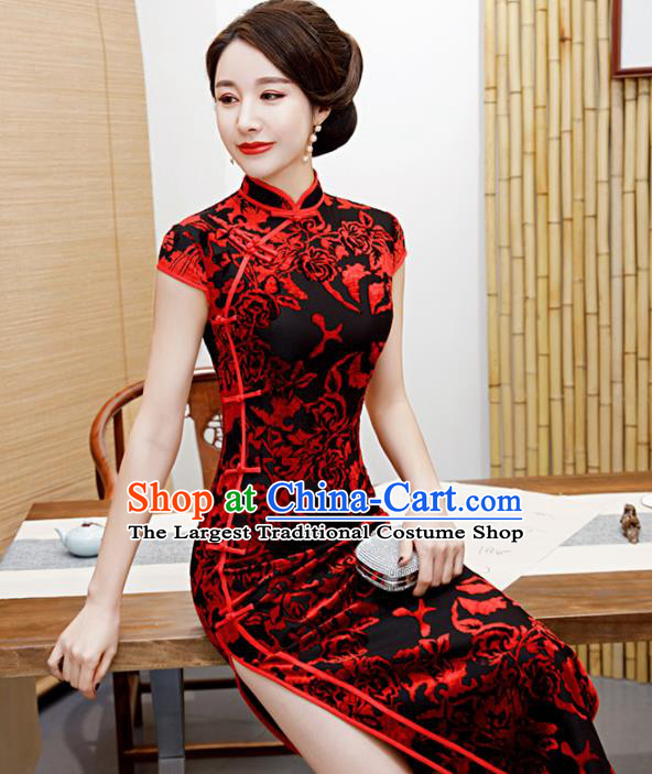 Traditional Chinese Classical Velvet Cheongsam National Costume Tang Suit Qipao Dress for Women