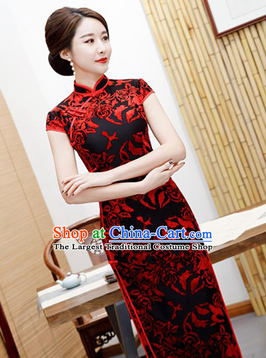 Traditional Chinese Classical Velvet Cheongsam National Costume Tang Suit Qipao Dress for Women