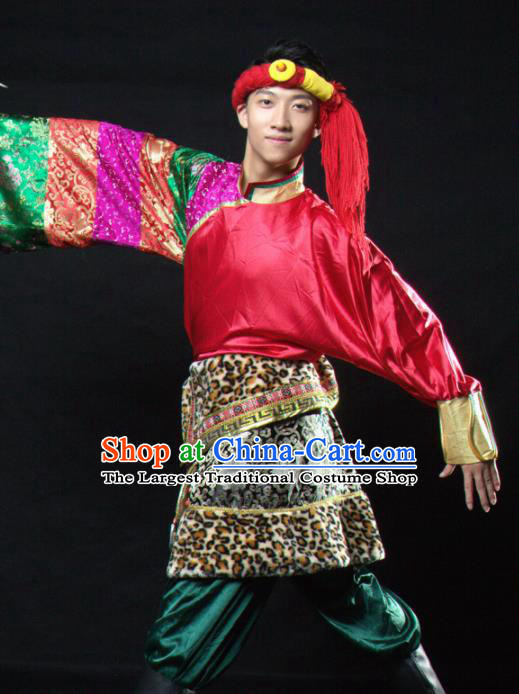 Chinese Traditional Zang Nationality Dance Costume Tibetan Ethnic Folk Dance Stage Show Clothing for Men