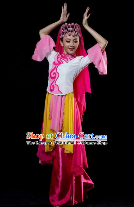Traditional Chinese Hui Nationality Dance Rosy Dress Ethnic Dance Stage Show Costume for Women