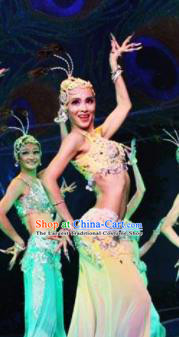 Traditional Chinese Dai Nationality Dance White Dress Ethnic Peacock Dance Stage Show Costume for Women
