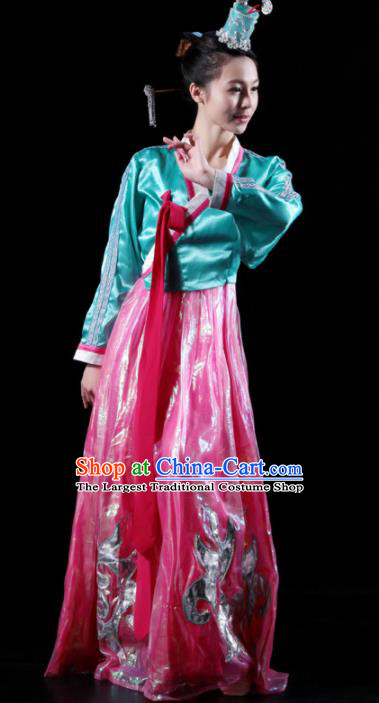 Traditional Chinese Korean Nationality Costume Ethnic Dance Stage Show Pink Dress for Women