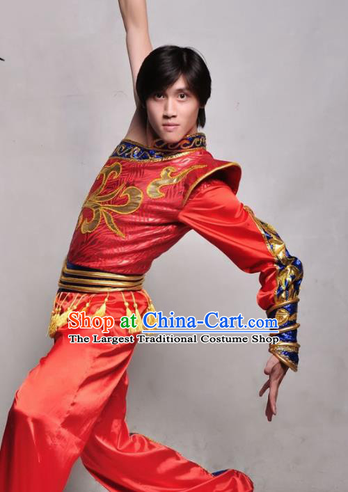 Chinese Traditional Mongolian Nationality Red Costume Mongol Ethnic Dance Stage Show Clothing for Men