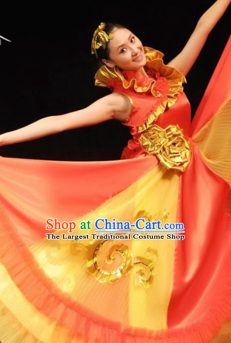 Professional Modern Dance Costume Ballroom Dance Stage Show Red Dress for Women
