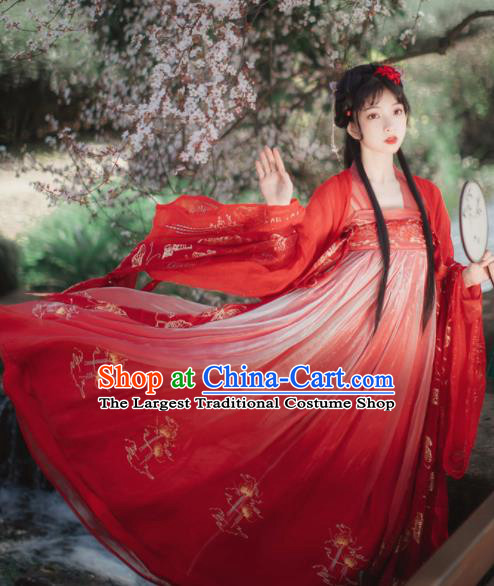 Chinese Tang Dynasty Princess Wedding Red Hanfu Dress Traditional Ancient Court Lady Costumes for Women