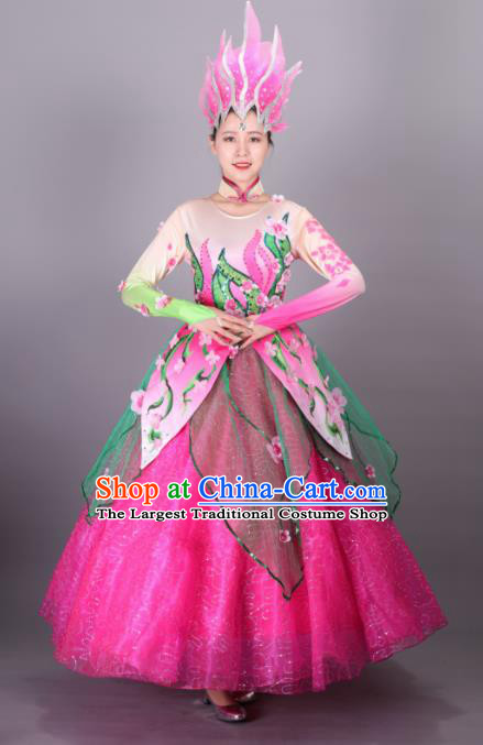 Traditional Chinese Spring Festival Gala Dance Rosy Dress Classical Dance Stage Show Costume for Women