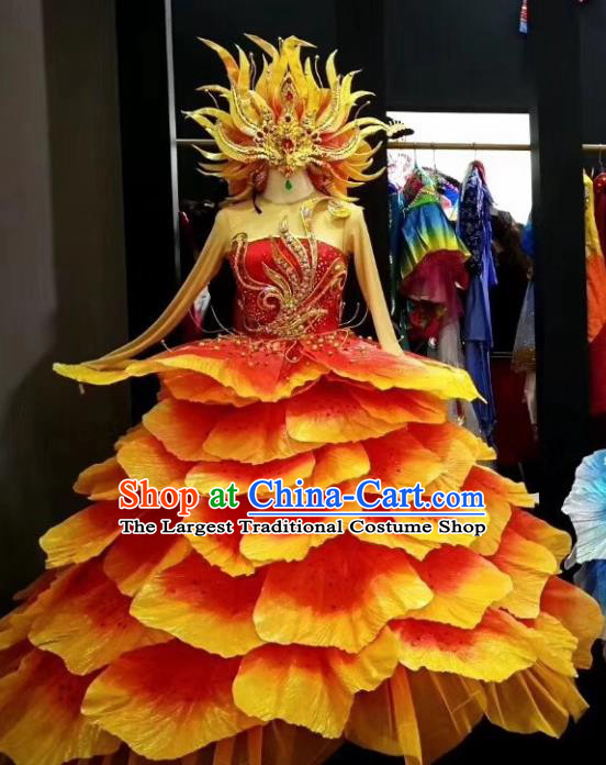Traditional Chinese Spring Festival Gala Peony Dance Red Dress Classical Dance Stage Show Costume for Women