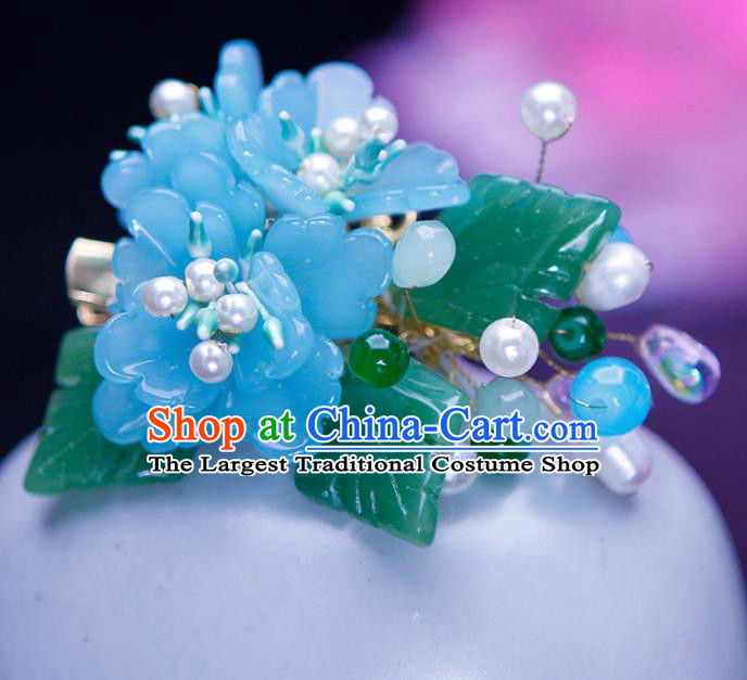 Chinese Traditional Hanfu Light Blue Peony Hair Claw Ancient Princess Hair Accessories for Women