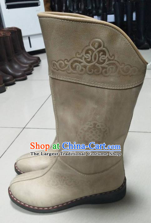 Chinese Traditional Mongol Nationality Riding Boots Mongolian Ethnic Shoes Nubuck Leather Boots for Women