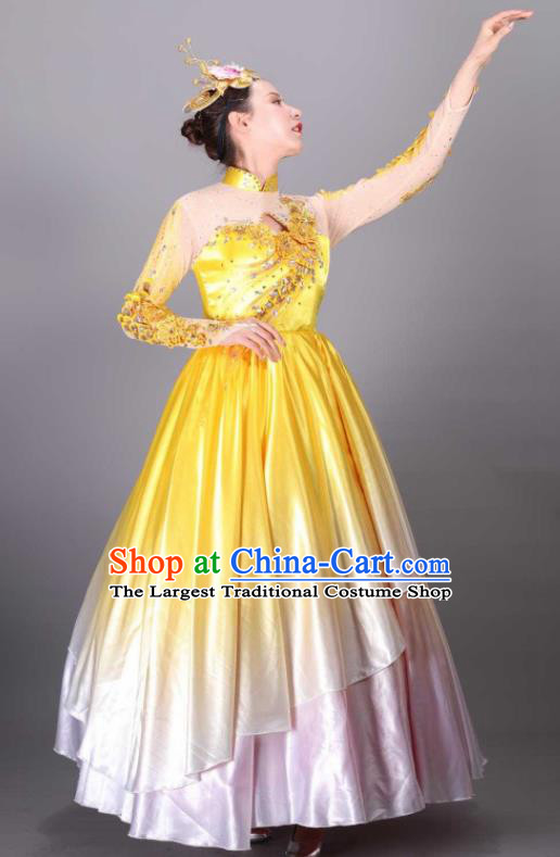 Traditional Chinese Spring Festival Gala Dance Yellow Dress Opening Dance Stage Show Costume for Women