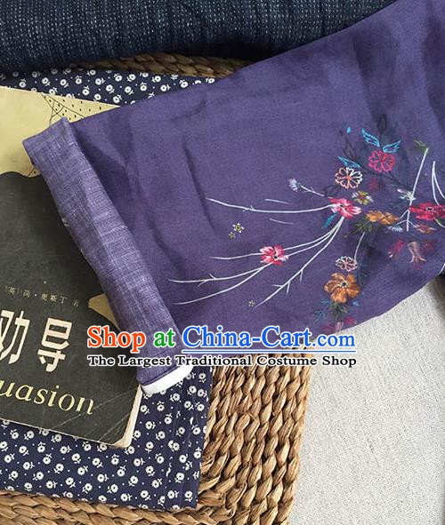 Chinese Traditional Tang Suit Printing Orchid Purple Ramie Cheongsam National Costume Qipao Dress for Women