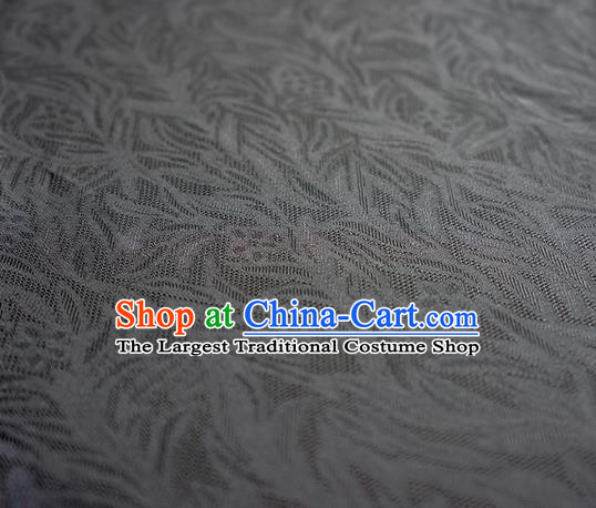 Traditional Chinese Classical Rohdea Pattern Design Deep Grey Silk Fabric Ancient Hanfu Dress Silk Cloth