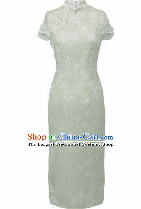 Chinese Traditional Tang Suit Light Green Cheongsam National Costume Qipao Dress for Women