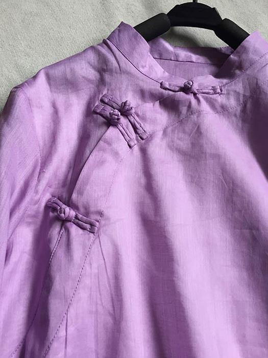 Chinese Traditional Tang Suit Purple Ramie Blouse National Upper Outer Garment Costume for Women