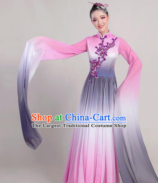 Chinese Traditional Umbrella Dance Pink Water Sleeve Dress Classical Dance Fan Dance Costume for Women
