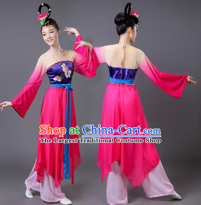 Chinese Traditional Umbrella Dance Rosy Dress Classical Dance Fan Dance Costume for Women