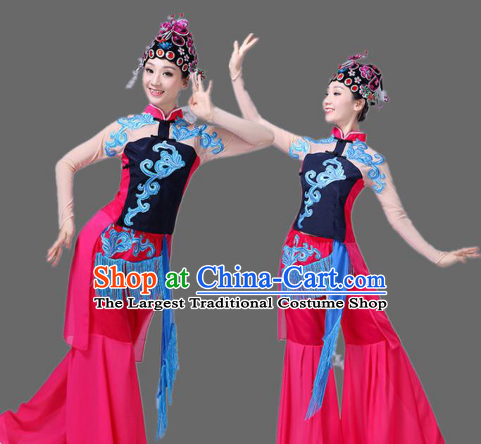 Chinese Traditional Umbrella Dance Rosy Dress Beijing Opera Classical Dance Fan Dance Costume for Women