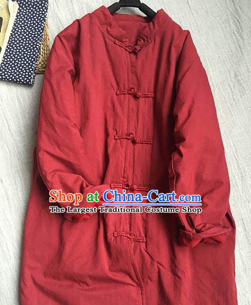 Chinese Traditional Tang Suit Red Cotton Wadded Jacket National Upper Outer Garment Costume for Women