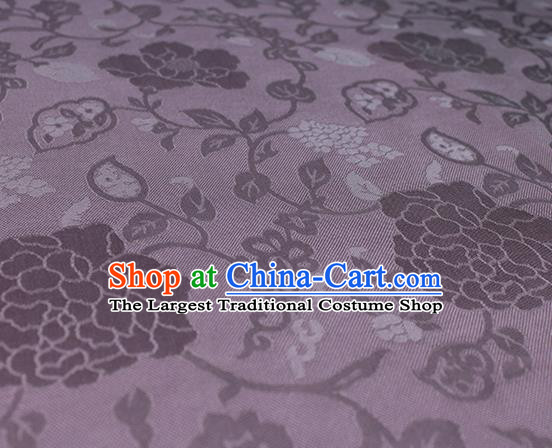 Traditional Chinese Classical Hibiscus Peony Pattern Design Lilac Silk Fabric Ancient Hanfu Dress Silk Cloth