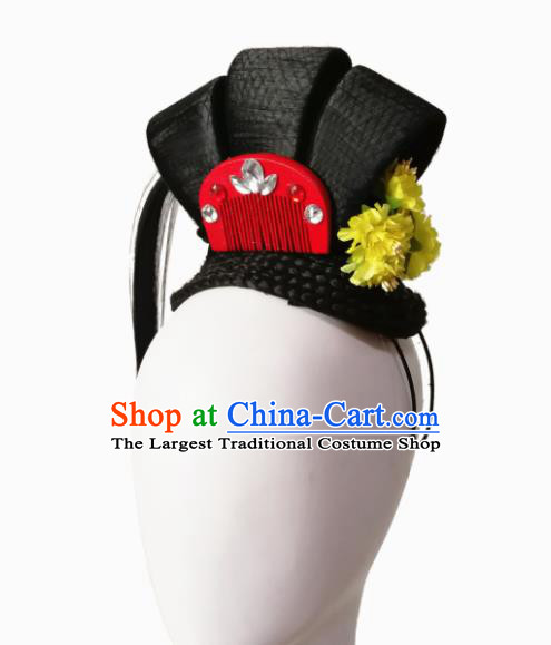 Traditional Chinese Classical Dance Ta Ge Hair Accessories Fan Dance Wig Chignon Headdress for Women
