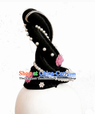 Traditional Chinese Classical Dance Butterfly Lovers Hair Accessories Fan Dance Wig Chignon Headdress for Women