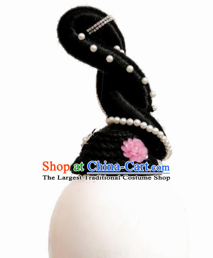 Traditional Chinese Classical Dance Butterfly Lovers Hair Accessories Fan Dance Wig Chignon Headdress for Women