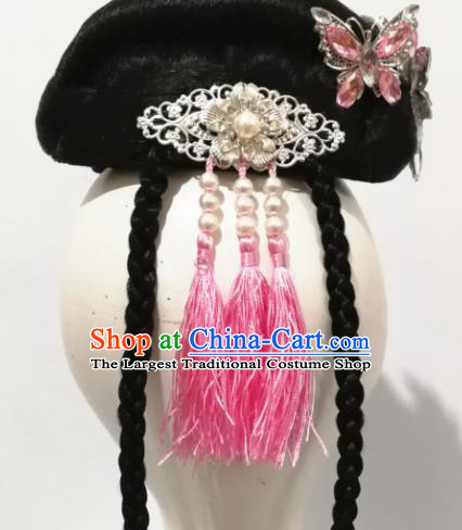 Traditional Chinese Classical Dance Colorful Butterflies Flying Hair Accessories Water Sleeve Dance Wig Chignon Headdress for Women