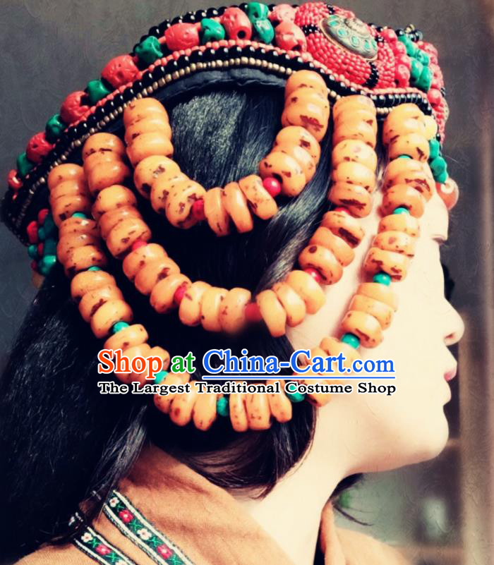Chinese Traditional Zang Ethnic Hat Hair Accessories Tibetan Nationality Headwear for Women
