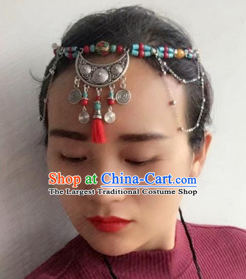 Chinese Traditional Tibetan Ethnic Silver Hair Clasp Hair Accessories Zang Minority Nationality Headwear for Women