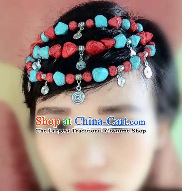 Chinese Traditional Tibetan Ethnic Stone Hair Clasp Zang Minority Nationality Headwear for Women