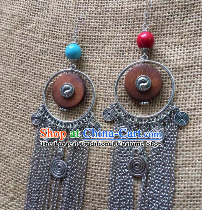 Chinese Traditional Ethnic Ear Accessories Nationality Silver Bells Tassel Earrings for Women