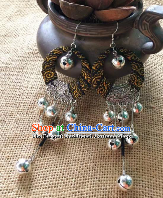 Chinese Traditional Ethnic Ear Accessories Nationality Silver Bells Earrings for Women