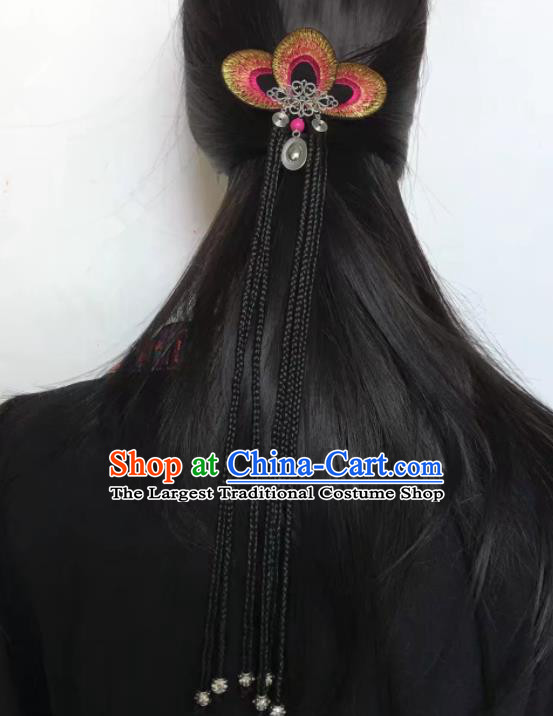 Chinese Traditional Dai Ethnic Rosy Embroidered Hair Accessories Minority Dance Hair Claw Headwear for Women
