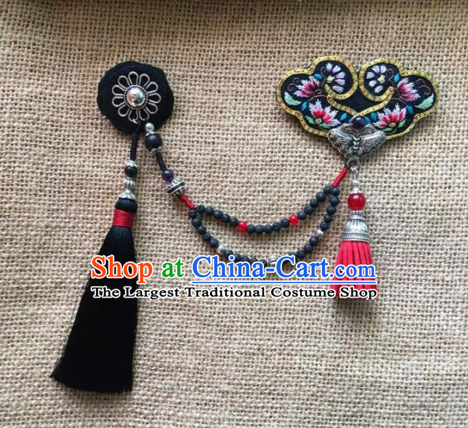 Chinese Traditional Ethnic Black Embroidered Necklace Accessories Nationality Tassel Necklet for Women