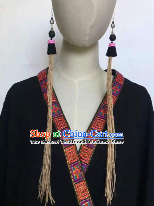 Chinese Traditional Ethnic Wool Yarn Ear Accessories Miao Nationality Tassel Earrings for Women